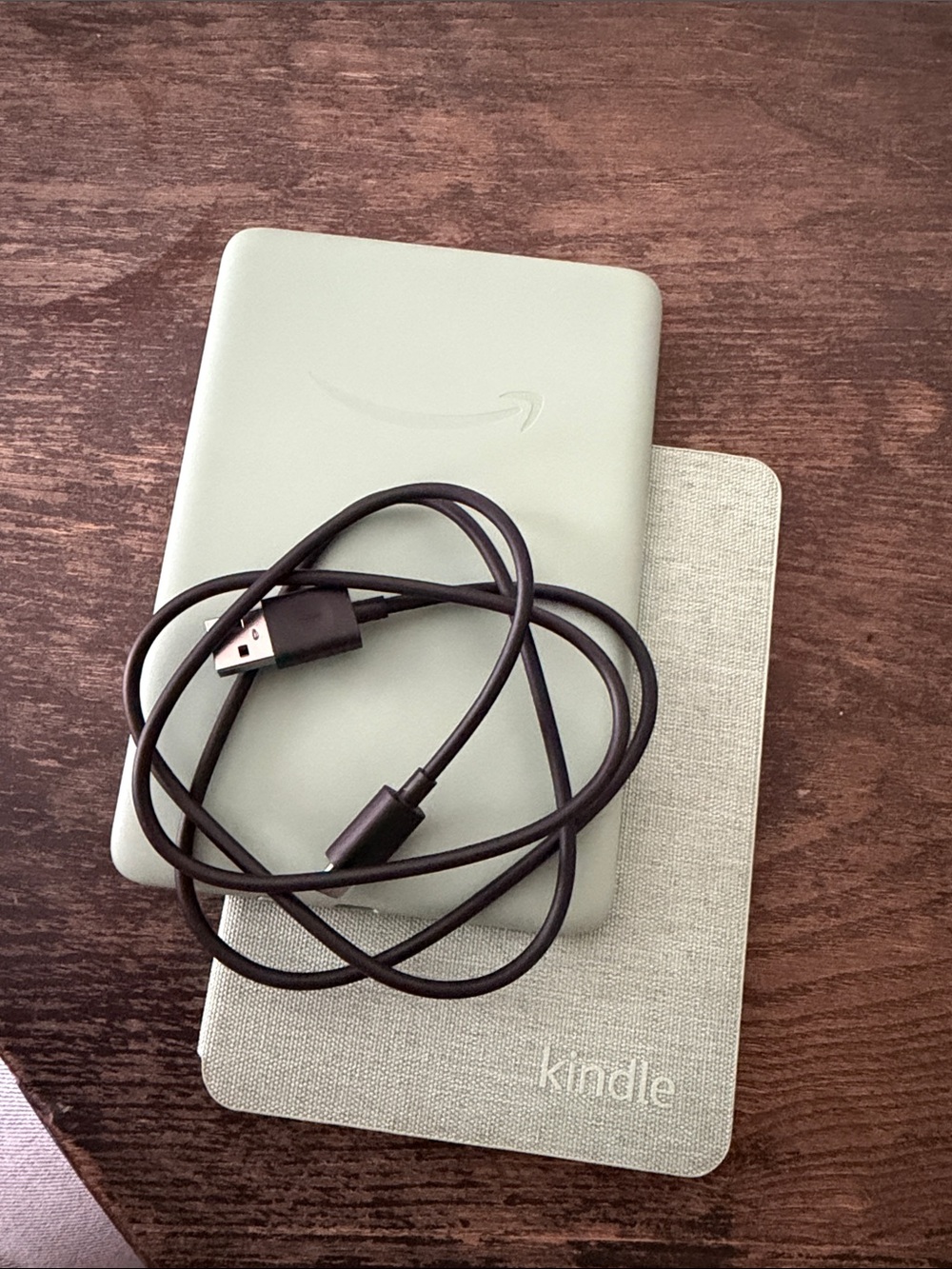 Amazon Kindle in Sage Green with Black USB Cable
